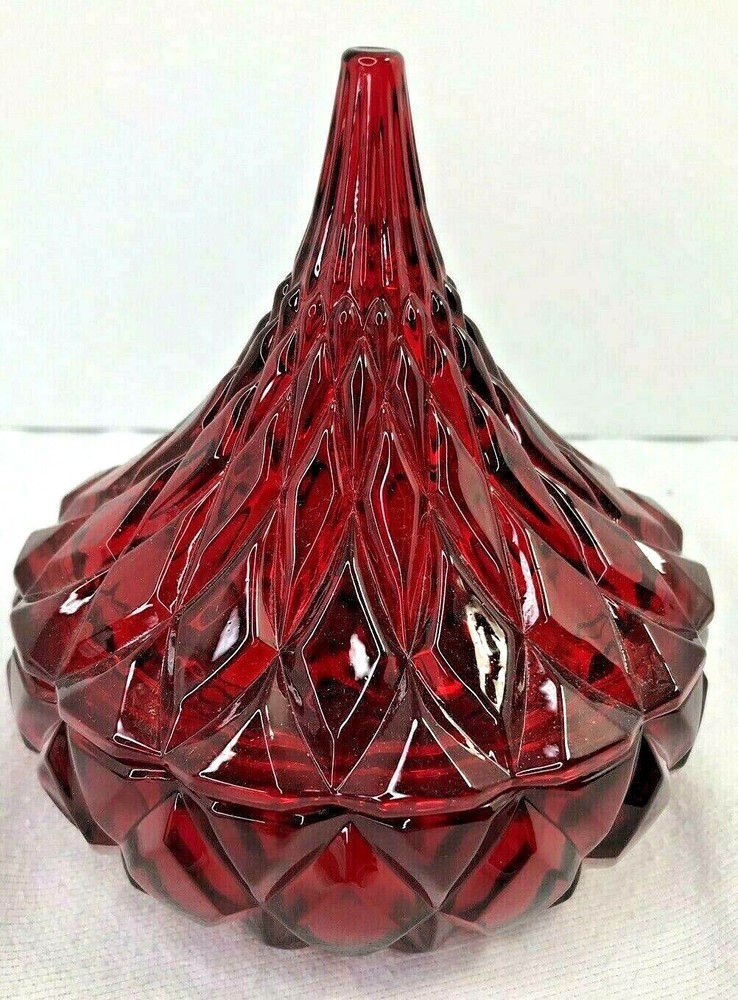 New Open Box Hershey Kiss Red Crystal Covered Candy Dish 7"