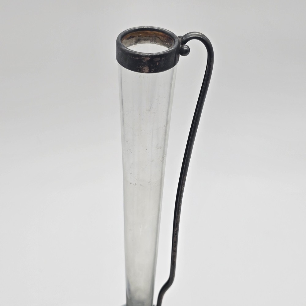 Sterling Silver Handle Bubble Glass Bud Vase 9.5"