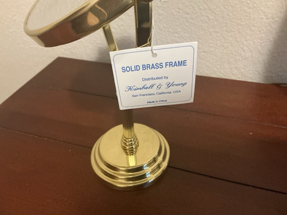 Vintage Kimball & Young Vanity Stand Mirror 6” Solid Brass Frame