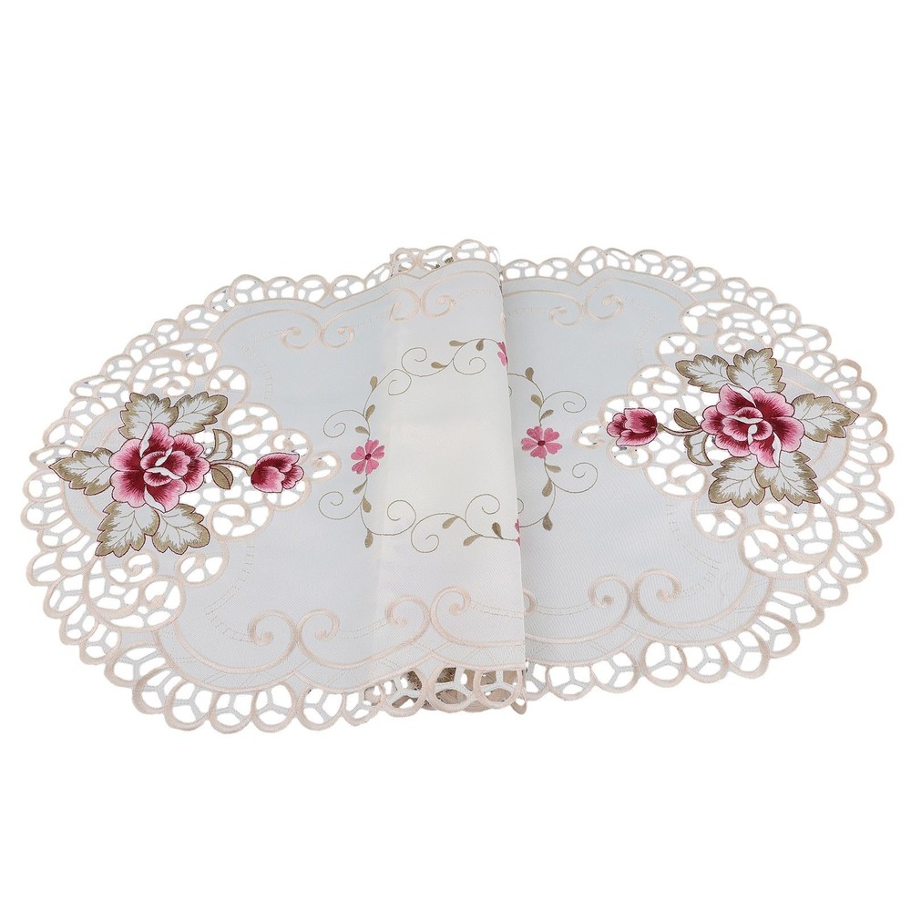 White Oval Embroidered Table Runners Tablecloths Floral Table Decorations
