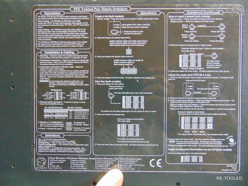 (1) EXTRON TPX Twisted Pair Matrix Crosspoint Switch TPX 88 A