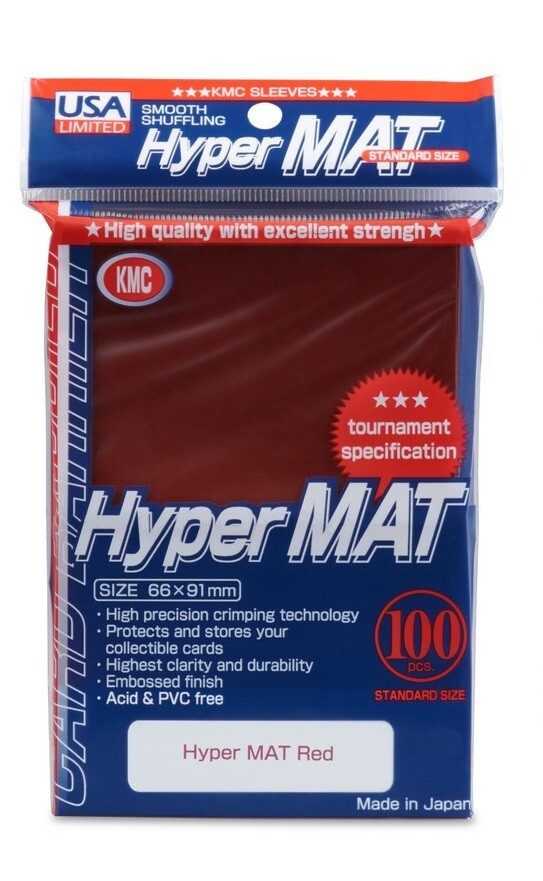 KMC Sleeves Hyper Mat RED Matte Standard Size 66x91mm (100 Count Pack)