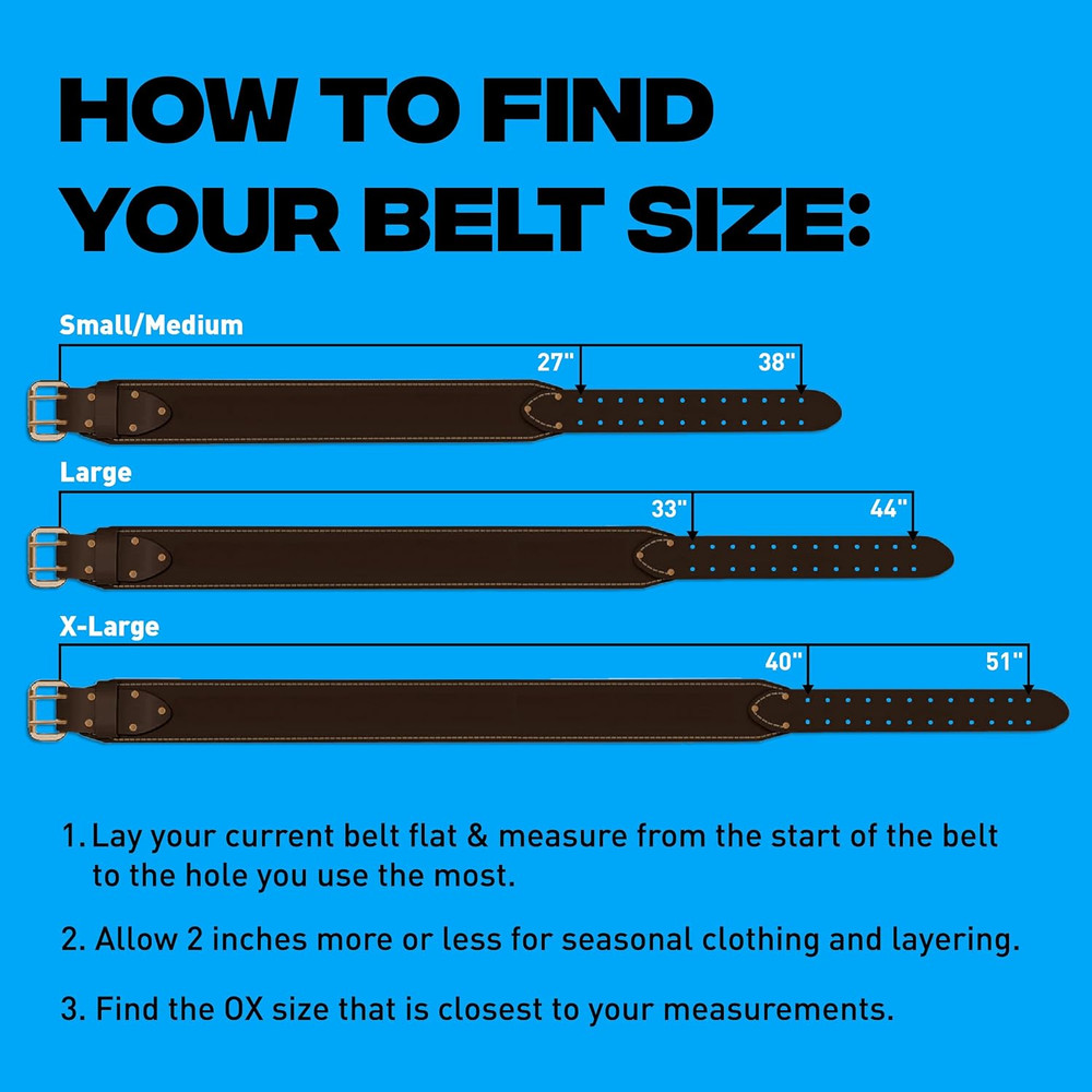 Pro Small/Medium 3" Wide Full Grain Leather Tool Belt with Double Stitched Const