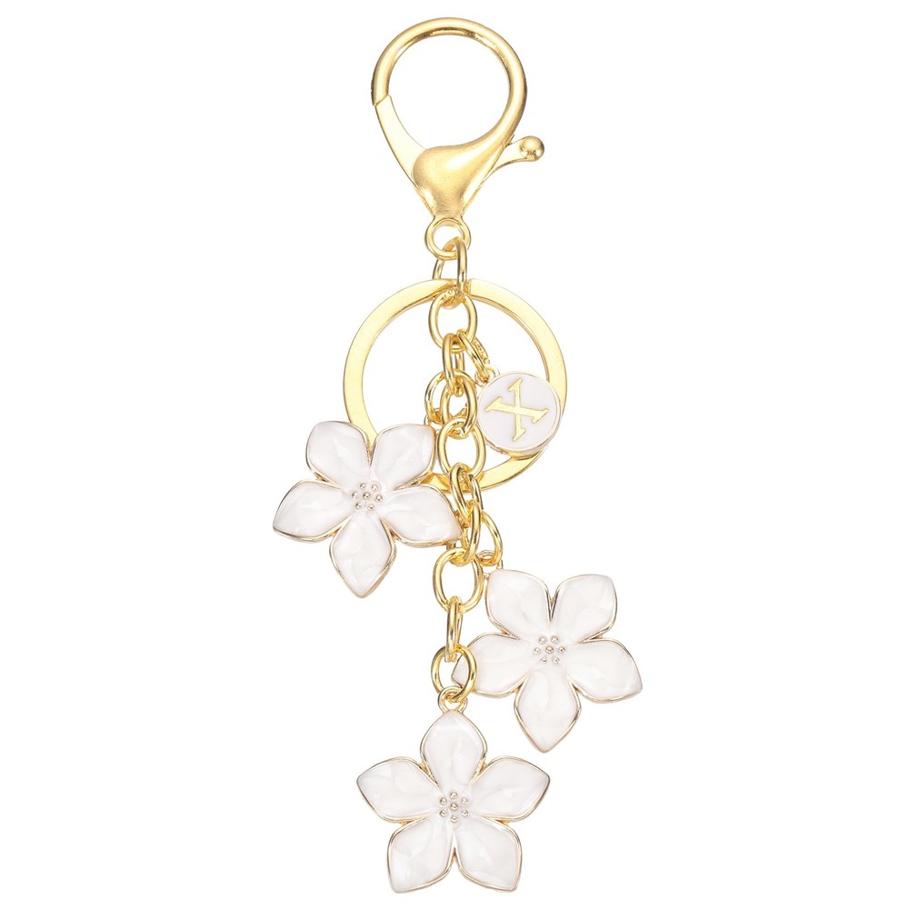 Initial Letter Flower Keychain, Alphabet X Cherry Blossom Keyring, White