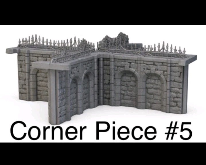 Ravenloft Necropolis Wall Corner Four Way -32mm Scale -Graveyard -D&D