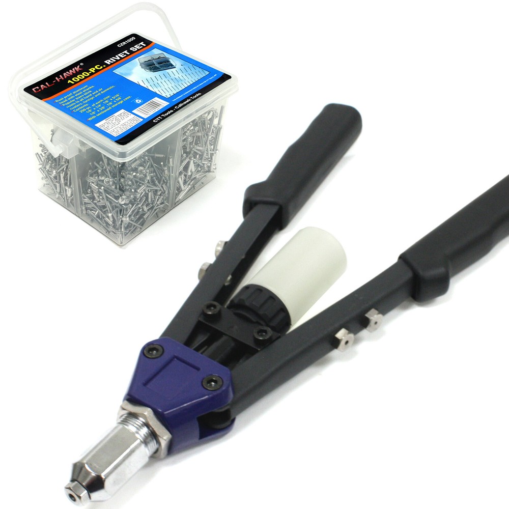 13" Hand Riveter w/ 1000 pc Assorted Rivet Set Pop Nut Gun Threaded Setting Tool