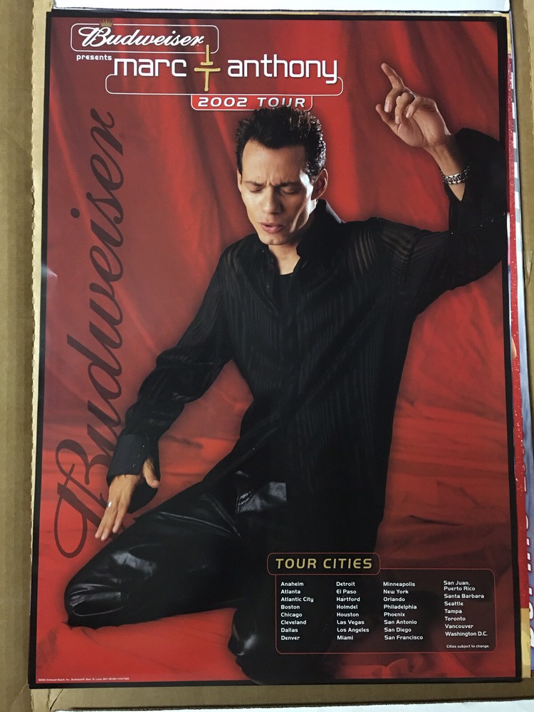 Marc Anthony 2002 Tour Poster From Budweiser