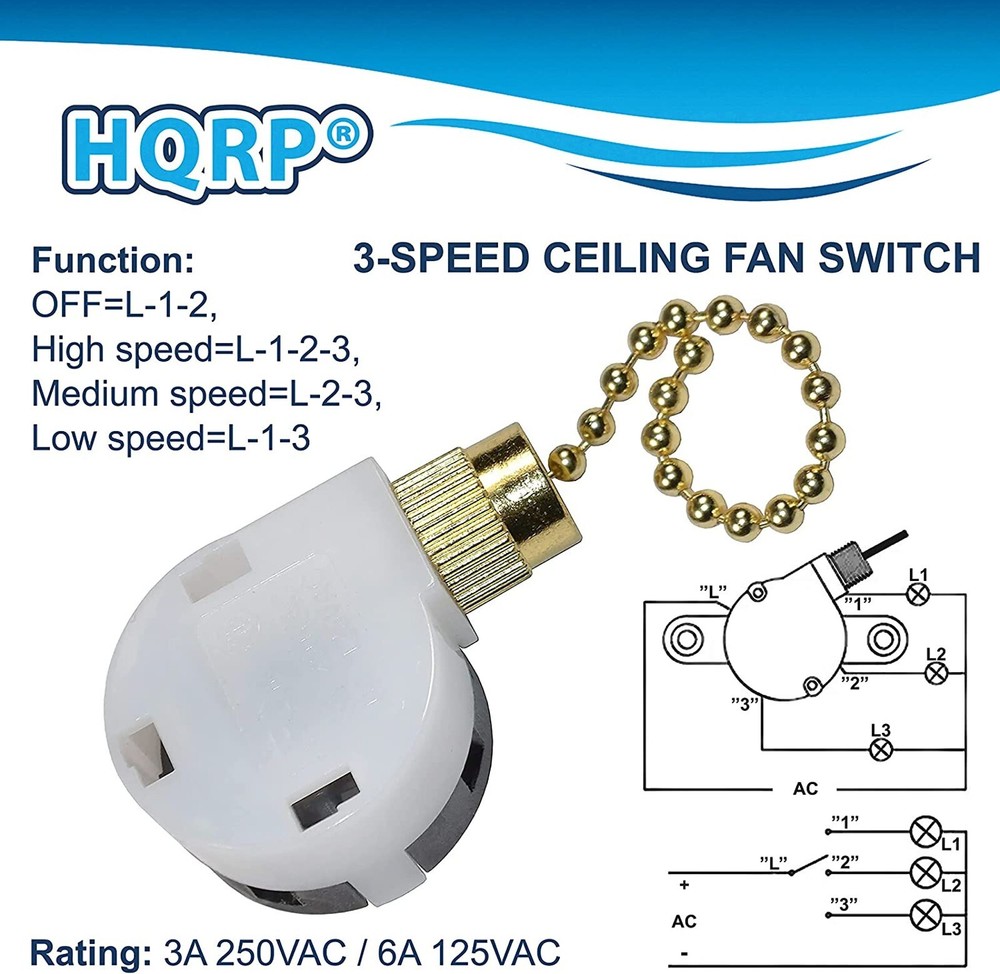 Switch 3-Speed 4-Wire Pull Chain Control for Harbor Breeze Ceiling Fan