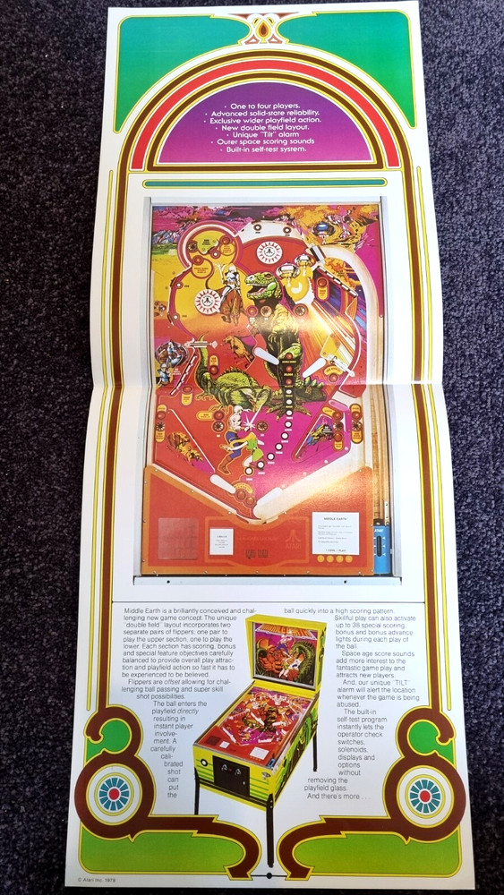 Middle Earth Atari Pinball Flyer / Brochure / Ad / Excellent - Foldout