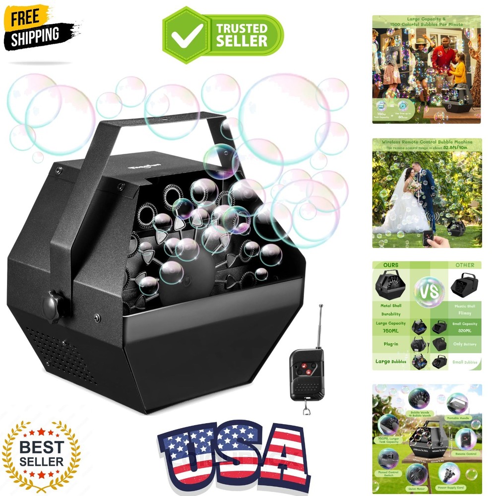 Bubble Machine: Remote Control 750ML Metal Bubble Blower Machine with High Ou...