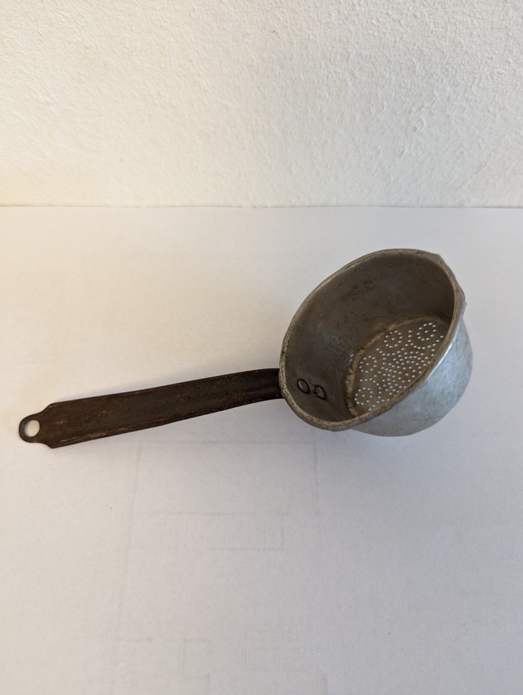 Old Aluminum 7" Tea Strainer w/ rusty handle USED Decor