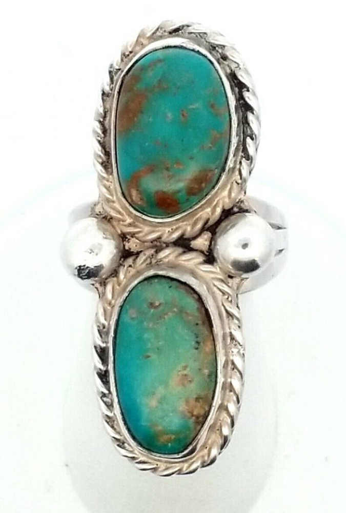 925 Sterling Silver Kingman Turquoise Ring 10.5 Grams Size-7.5