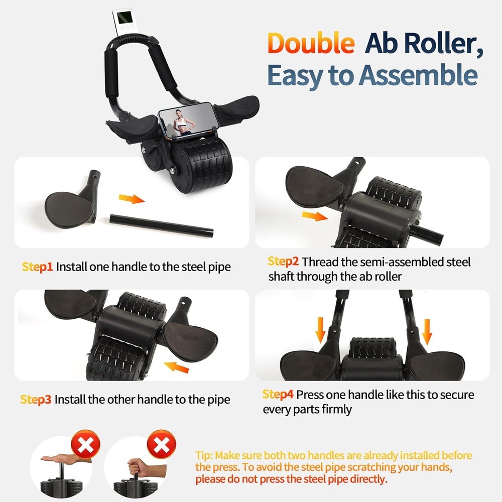 Tixahi Ab Roller Wheel，with Timer Automatic Rebound Abdominal Black