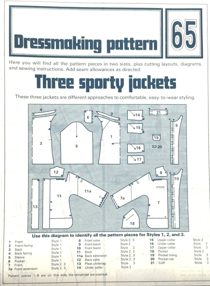Dressmaking Pattern #65 - Three Sporty Jackets (Various Sizes) New