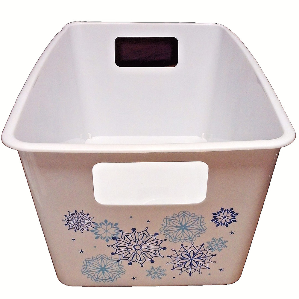 CHRISTMAS White Container Rectangular w/Handles Plastic Holiday SNOWFLAKES 377