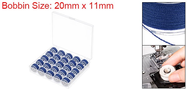 25pcs Prewound Sewing Bobbin Thread with Storage Plastic Case Navy Blue