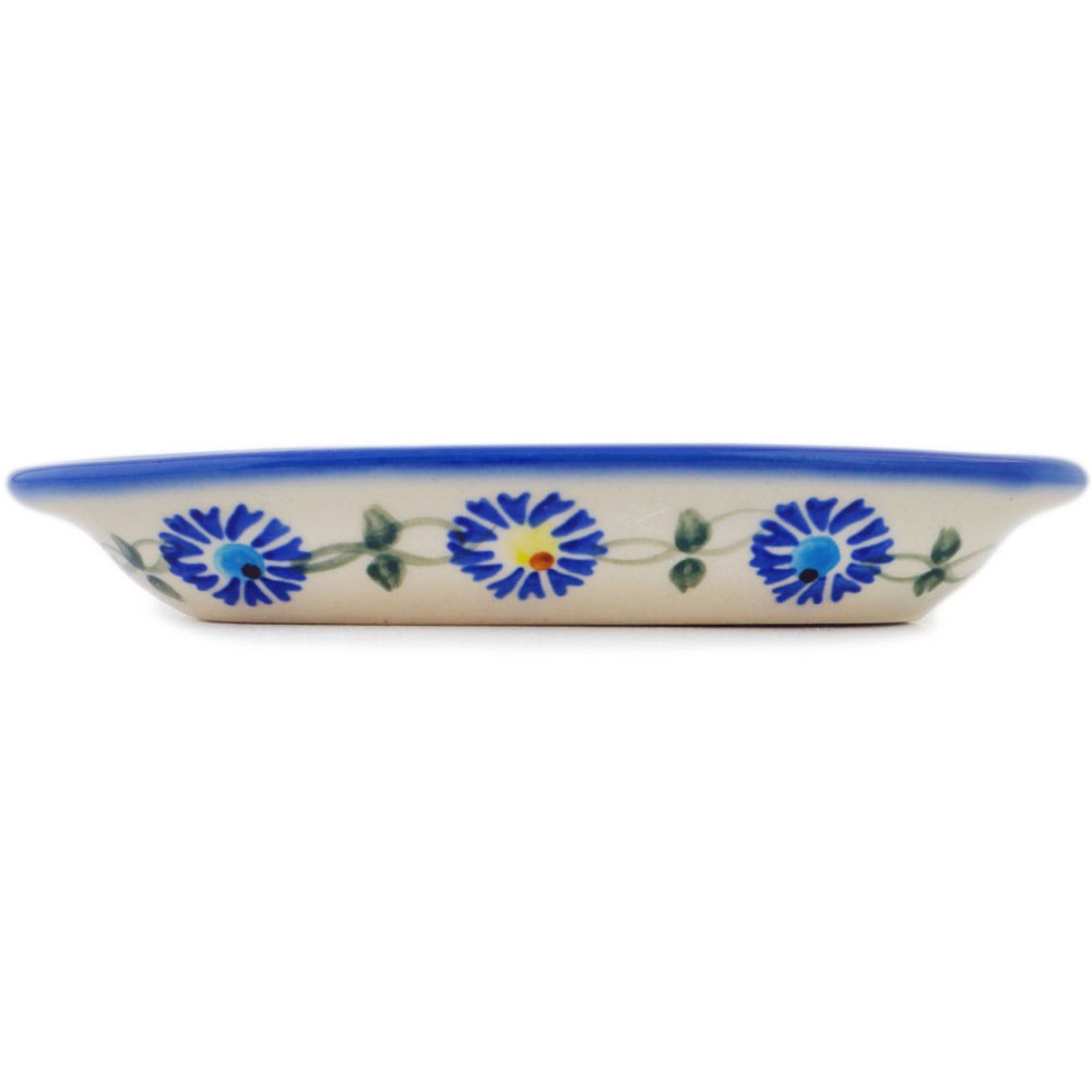 Polish Pottery Condiment Dish 6" Blue Thistle Beauty