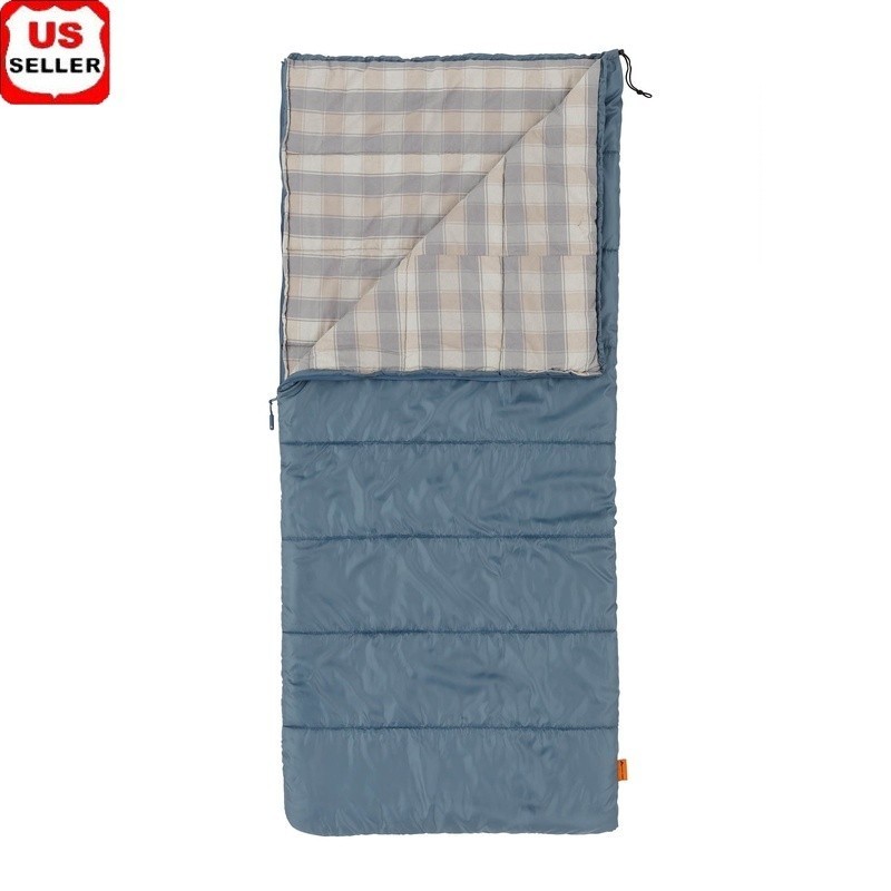 50F Flannel Lined Sleeping Bag Rectangular Cozy Camping Adults Machine Washable