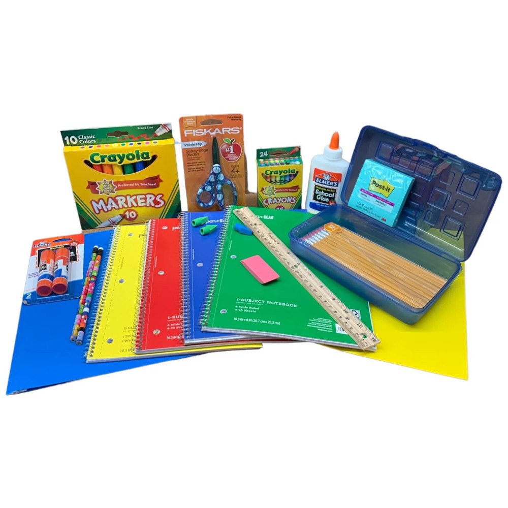 Elementary Back to School Supply Kit – Folders, Crayons, Pencils, Scissors
