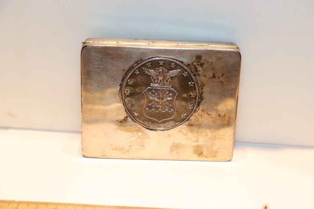 Vintage .900 Silver Cigarette Case Military Emblem 152.9 Grams