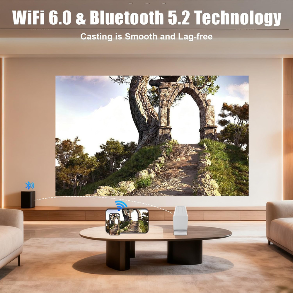 Mini Projector with WiFi and Bluetooth, 1080P Supported Smart Projector with Bui