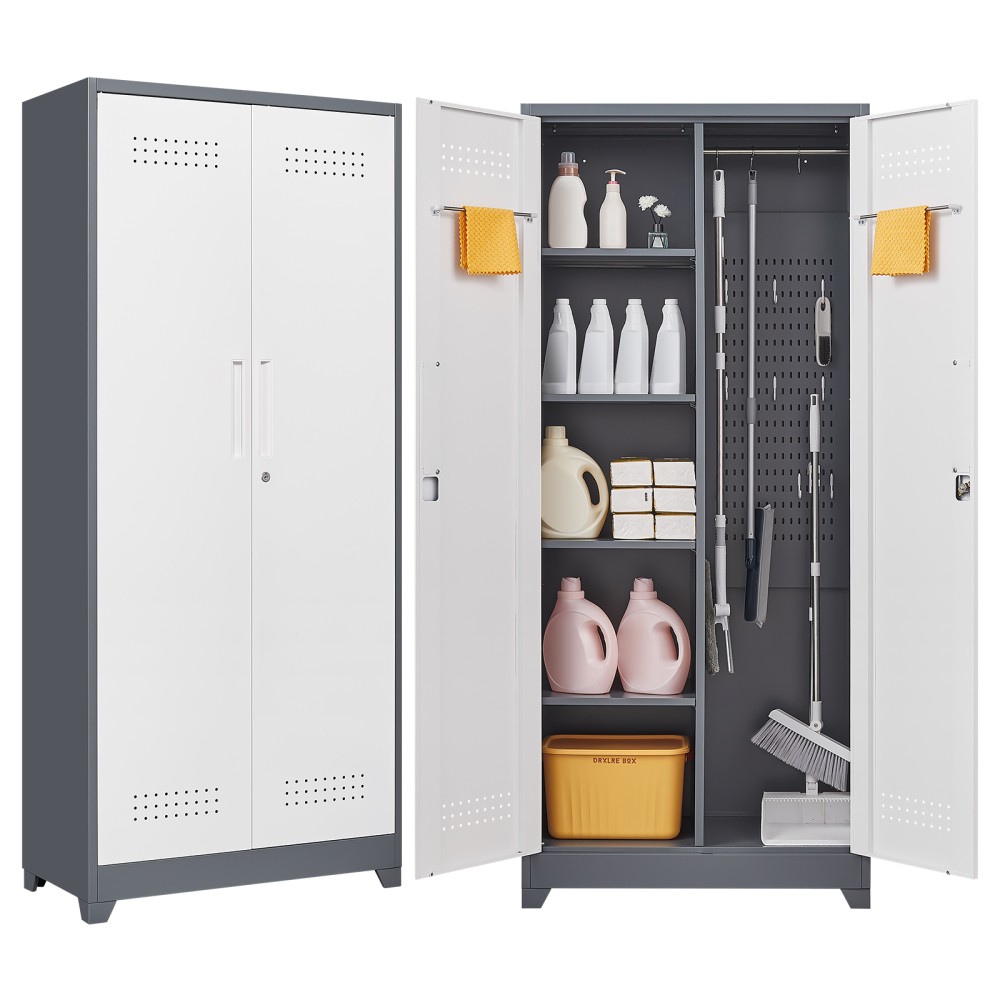 72" Metal Locker Cabinet - Locking Doors - Adjustable Shelves - Utility Storage