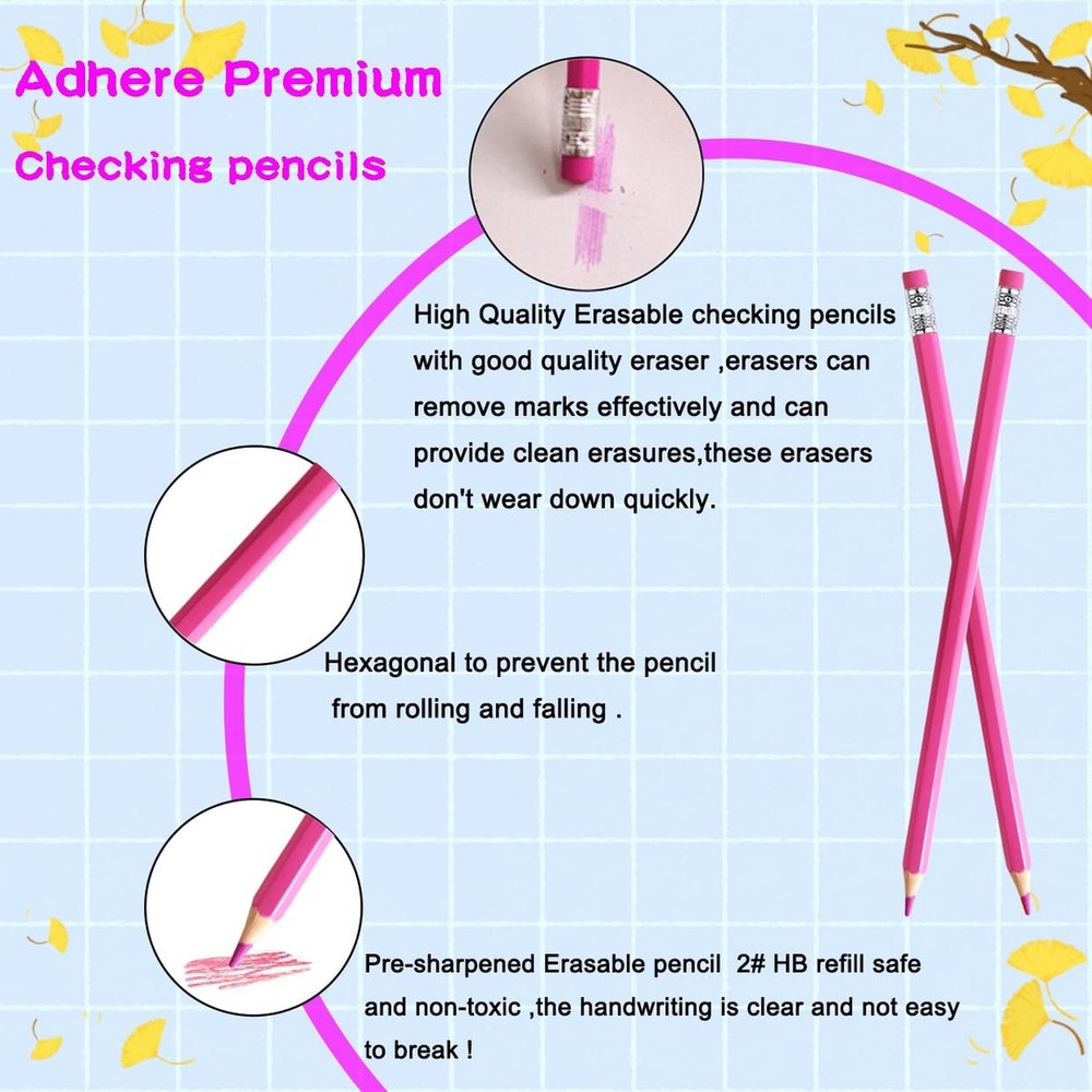 Adhere 25pcs Checking Pencils Erasable colored Pencils Pre-Sharpened #2 HB,fo...
