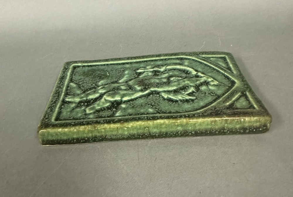 Whistling Frog Green Art Pottery Cherub Tile