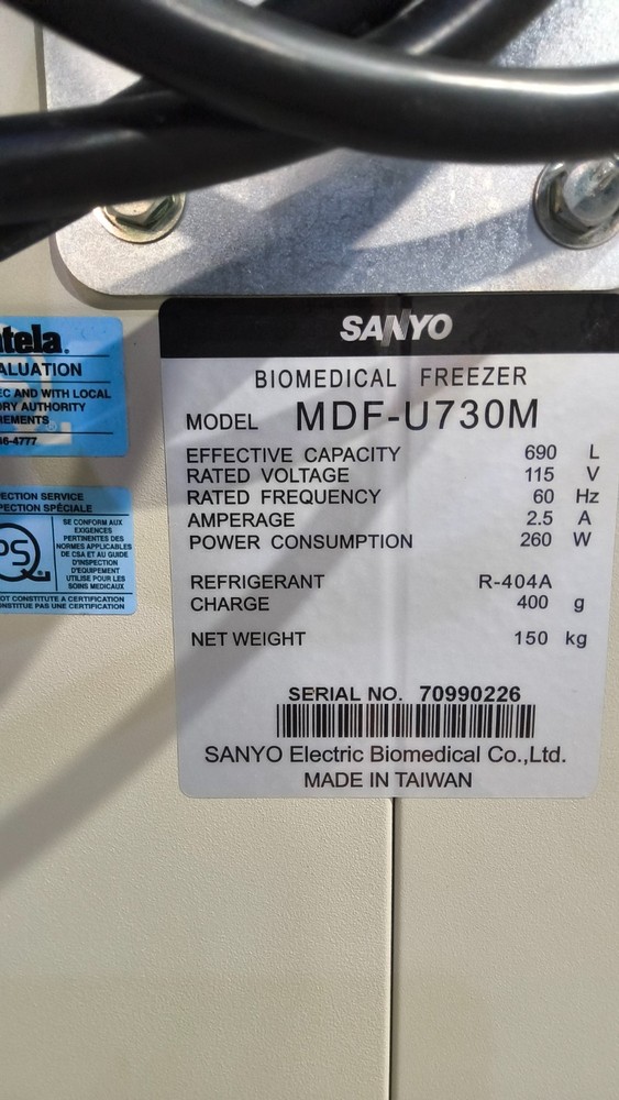 Sanyo Biomedical Freezer Model MDF-U730M