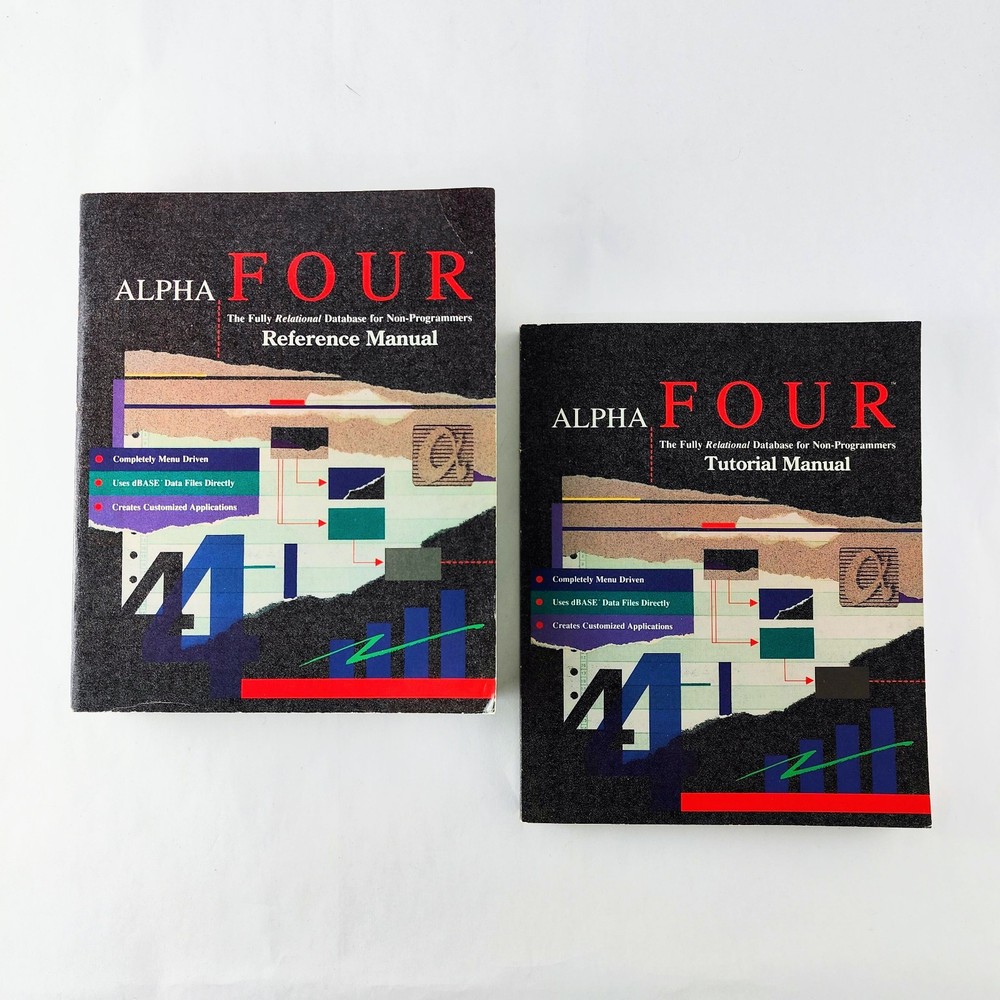 Alpha Four Version 1.1 Reference Manual & Tutorial Manual Database Book Lot v1.1