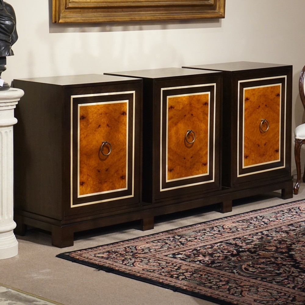 Mahogany Deco Sideboard Server Buffett Pin Strip inlay Brass Handles
