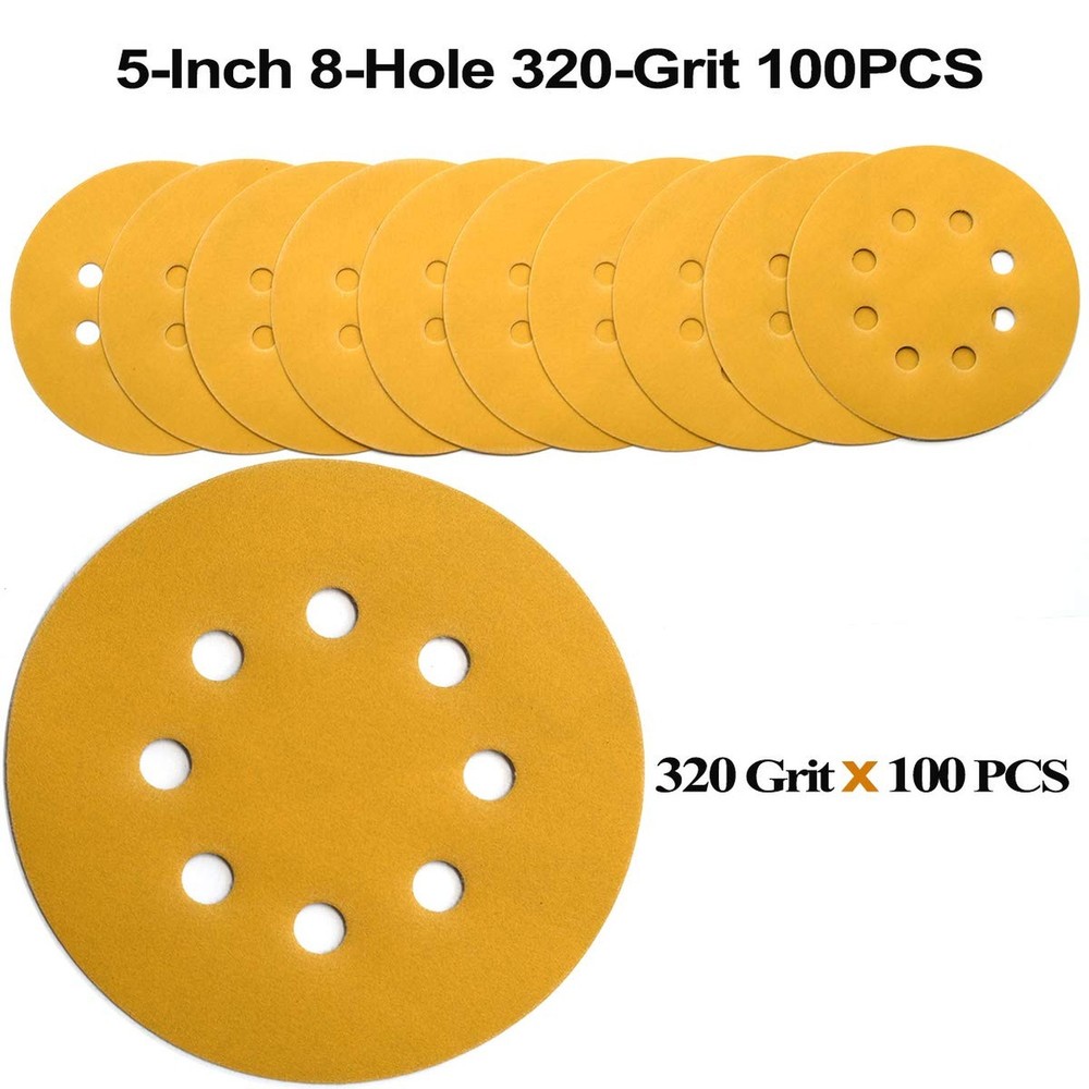 5-Inch 8-Hole Hook and Loop Sanding Discs 320-Grit Random Orbit Sandpaper, 10...