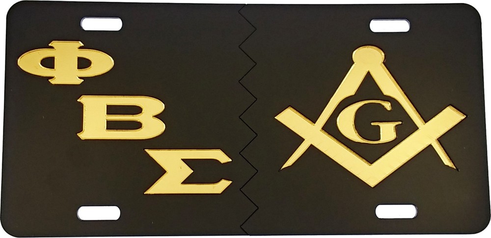 Phi Beta/&Beta; Sigma + Mason Split Mirror License Plate [Black/Gold/Black/Go...