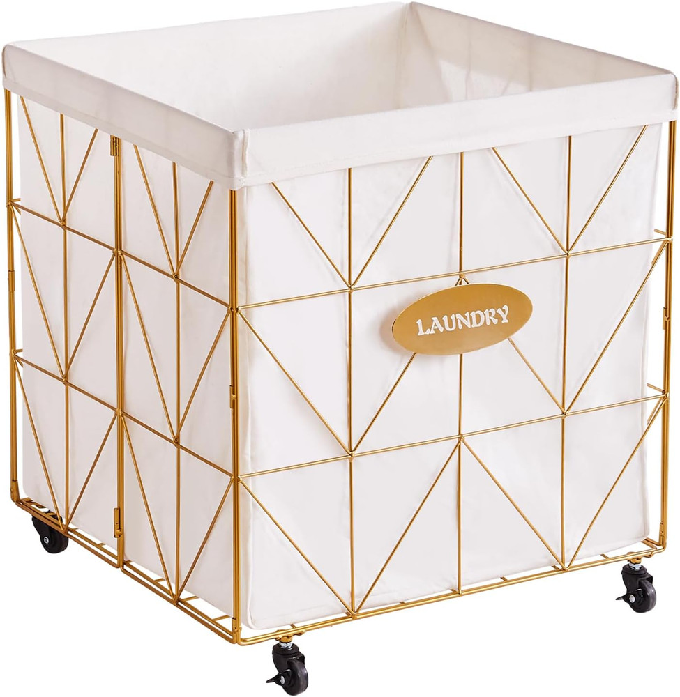 Laundry Hamper,Collapsible Laundry Basket Large Capacity Metal Laundry Hamper wi