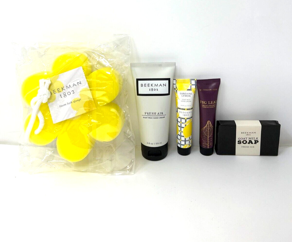 Beekman 1802 TRAVEL KIT (Goat Milk) - Hand Creams + Soap + Bath Sponge - NEW