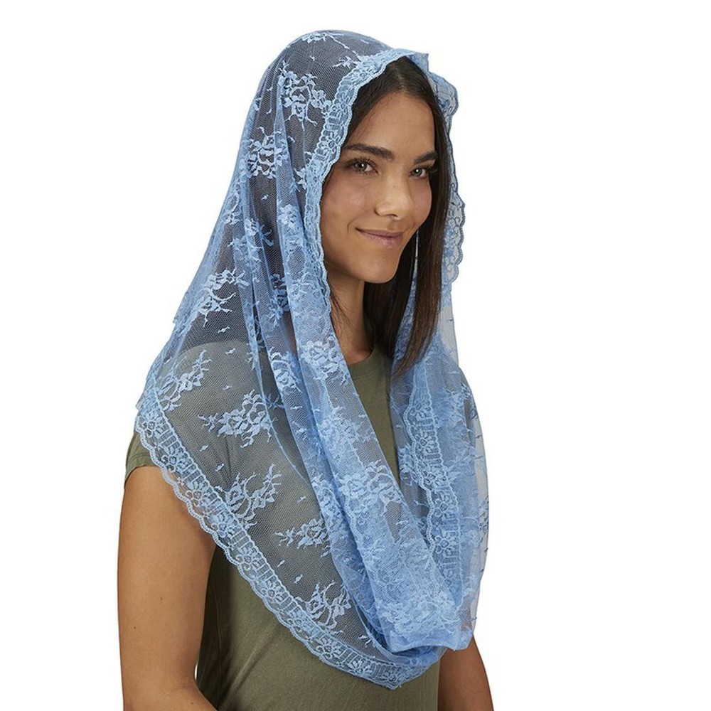 Infinity Chapel Veil - Light Blue Pack of 2 Features Loop Design with Lace Trim