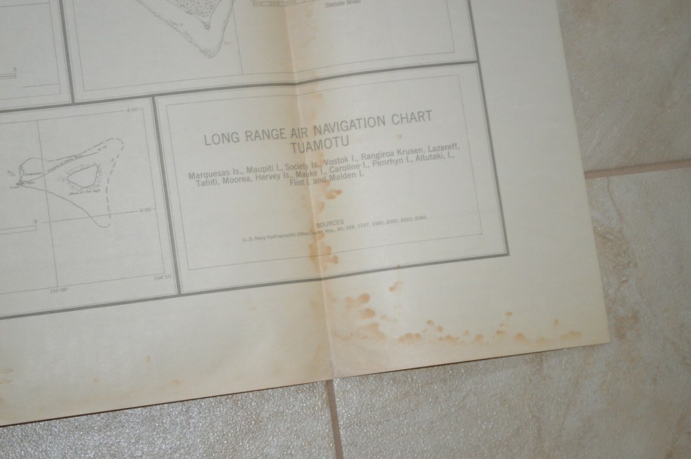 1944 Army WWII Long Range Air Navigation Chart Topographic Map Tuamotu