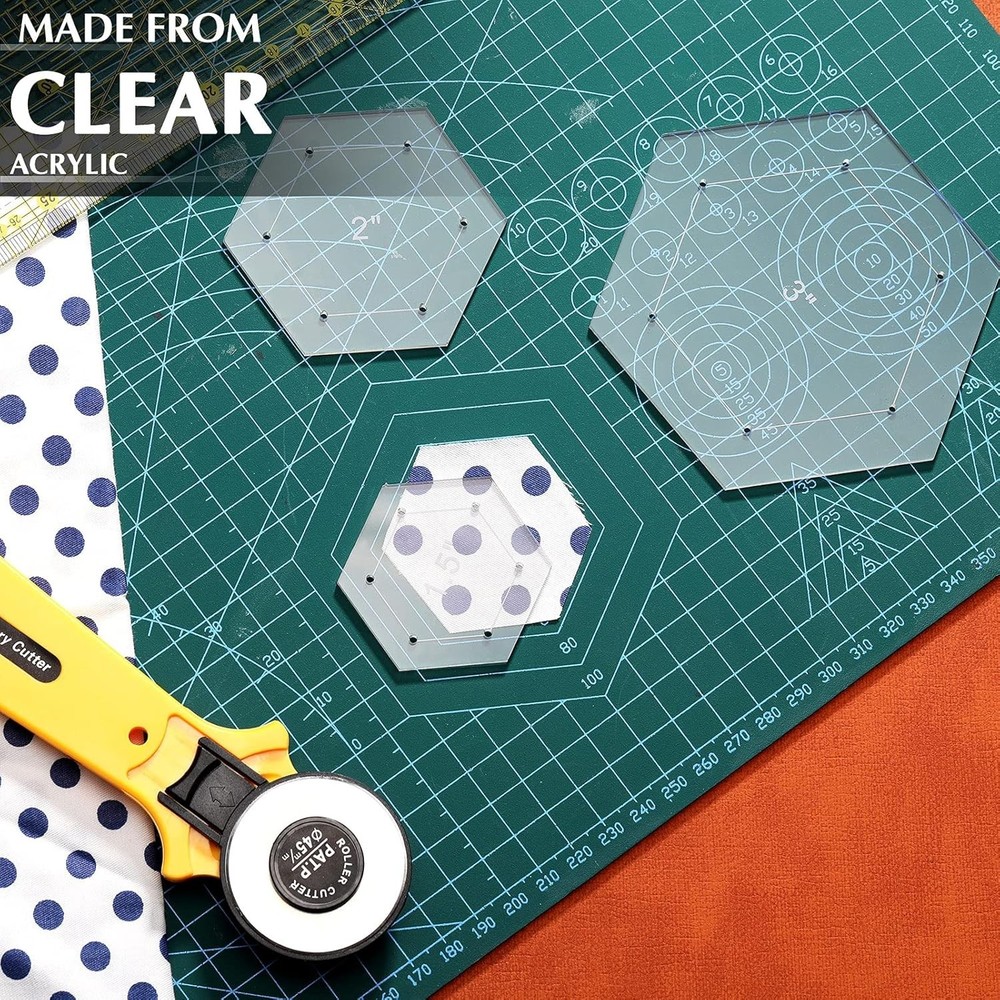 6-Piece Acrylic Hexagon Quilting Templates Set for Precise Sewing Crafts
