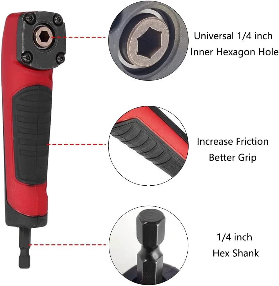 Right Angle Drill Attachment 90 Degree Corner Device Adapter Impact Red