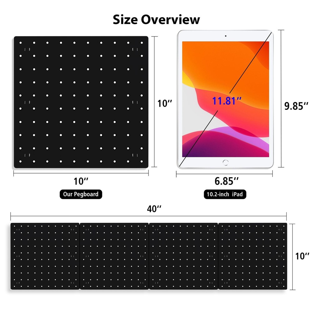 4Pcs Peg Board, Black Pegboard Wall Organizer Panels Wall Mount, ABS Pegboard...