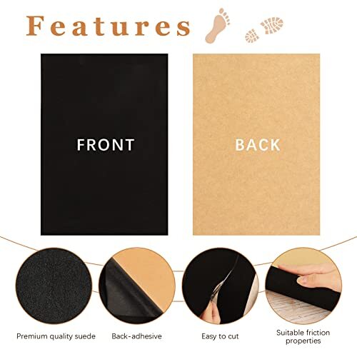 4 Pieces Black Suede Sheets Self Adhesive Suede Sticky Backing Sole Protector