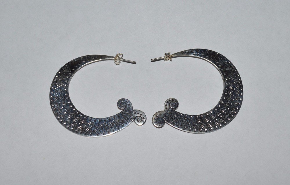 NATIVE AMERICAN STERLING SILVER CARVED LARGE EARRINGS