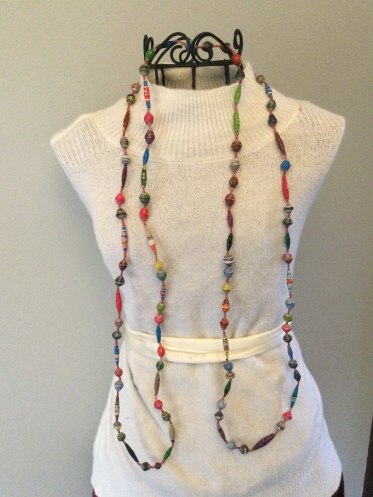 Vintage Estate Long Handmade Rolled Beaded Necklace