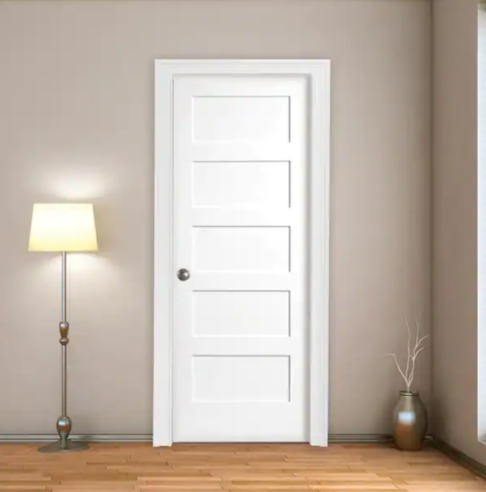Prehung 5 Panel Flat Mission Shaker Primed Stile & Rail Solid Core Doors 8'0 Ht.