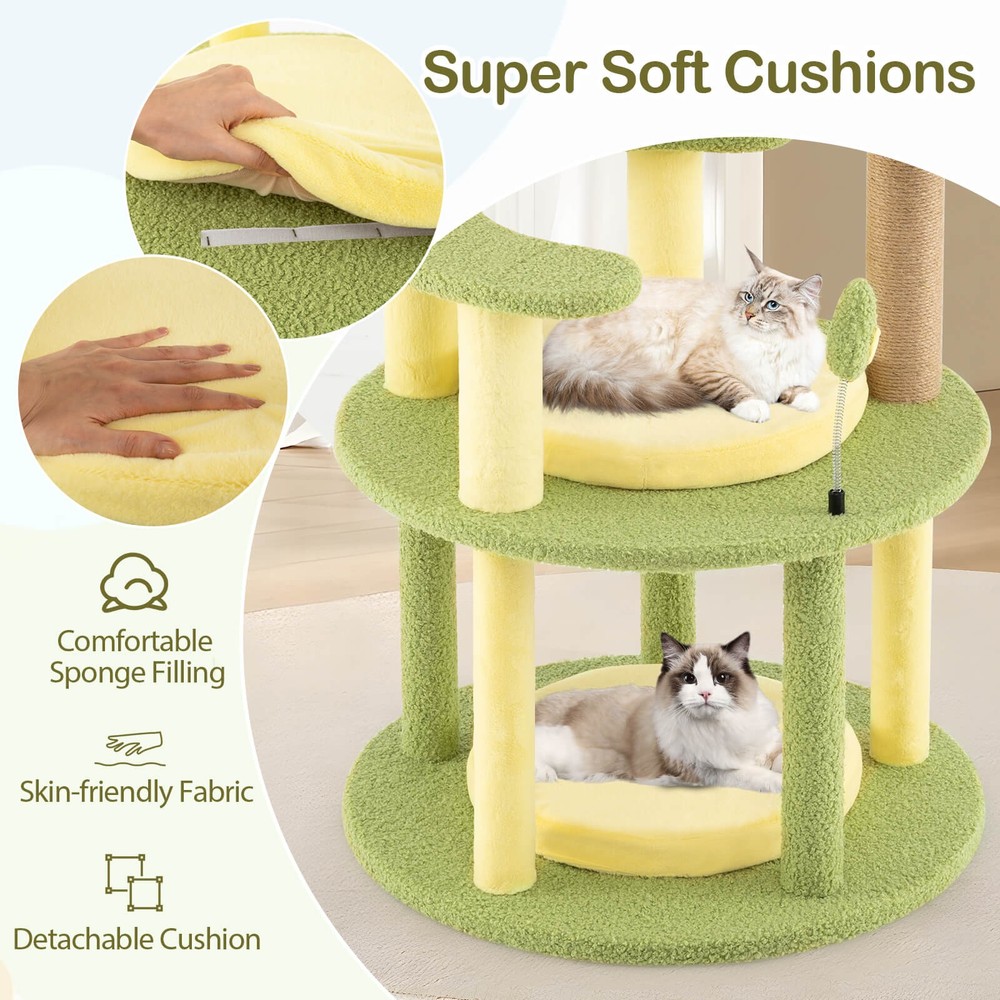 Multi-level Cat Tree w/ Wide Perch Rotatable Basket Removable Soft Cushions