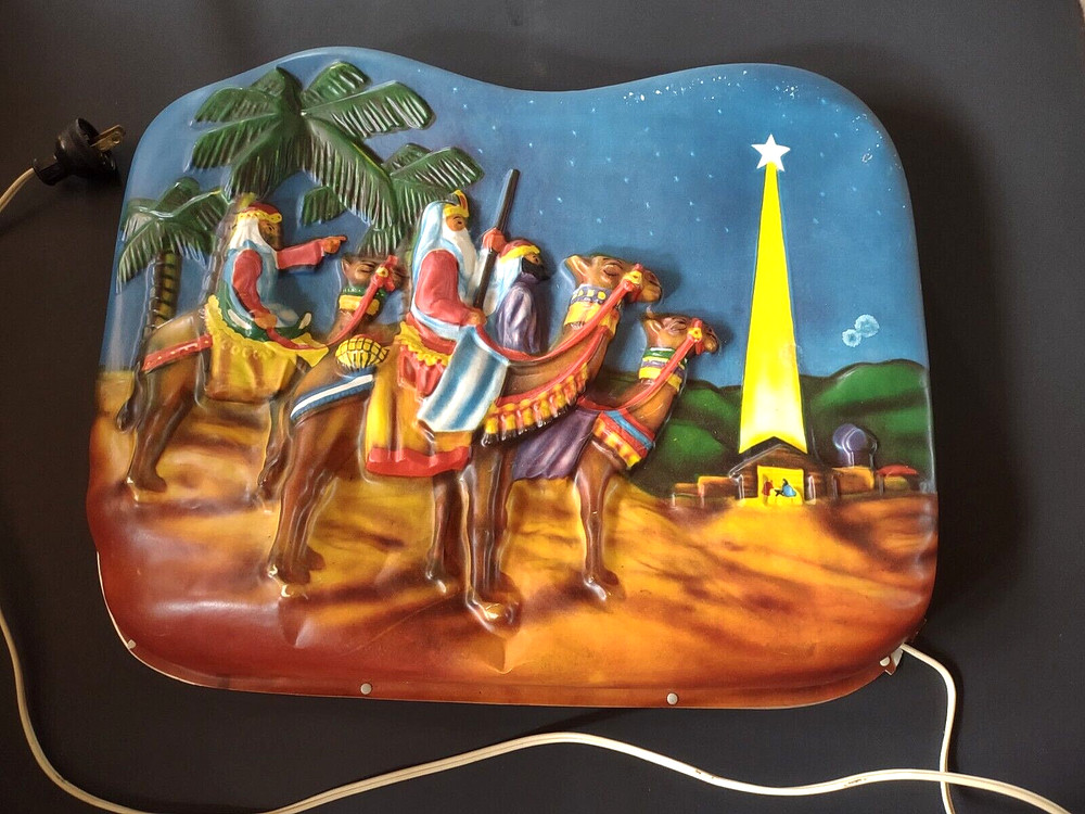 RARE Paramount #377 Three Wise Men Wall Lighted Plaque *Works *14" x 18" *READ