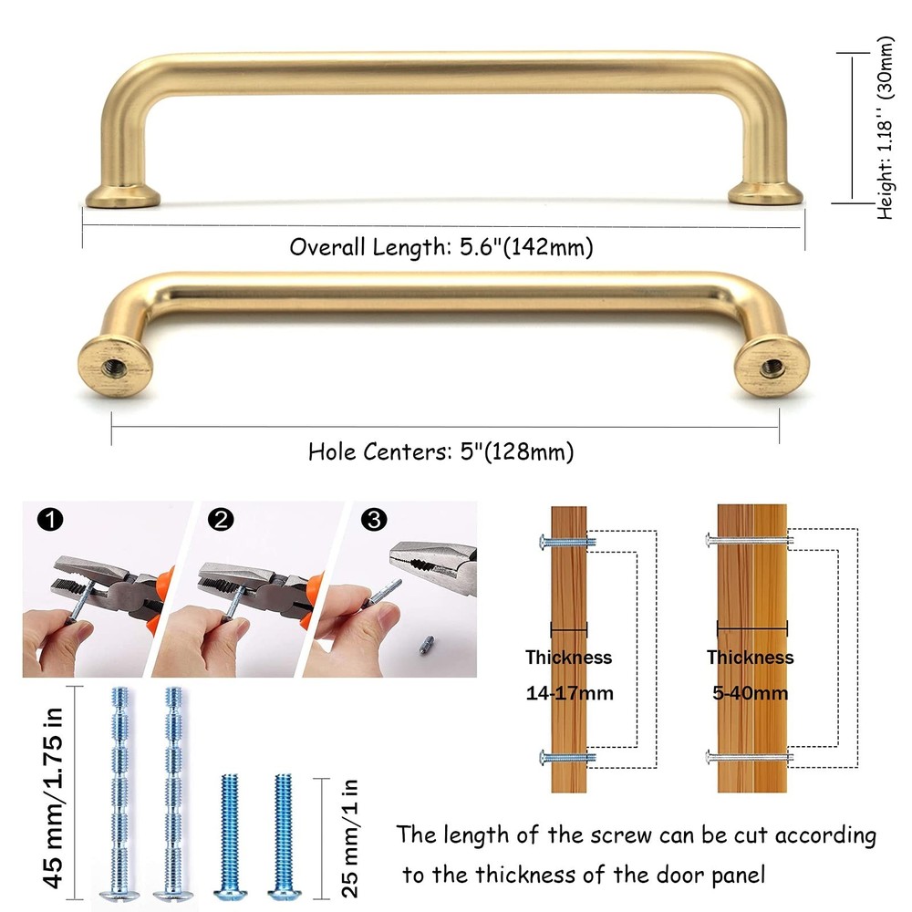 Bestory 10 Pack Hole Center 5''(128mm) Brushed Brass Kitchen Cabinet Pulls.Zi...