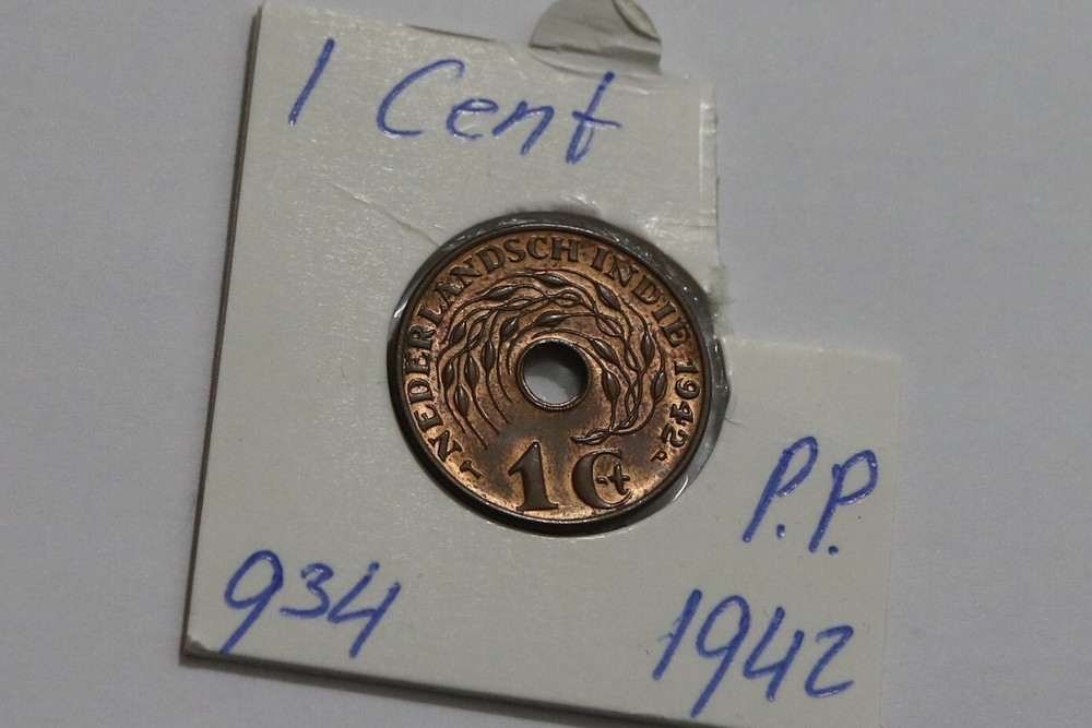 🧭 🇮🇩 NETHERLANDS INDIES 1 CENT 1942 P HIGH GRADE B49 TT38