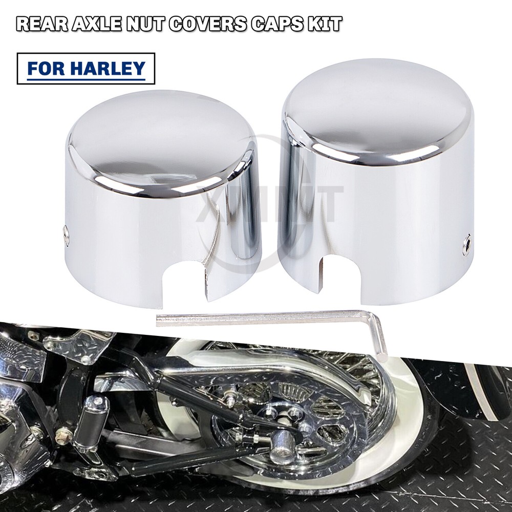 Chrome CNC Rear Axle Nut Covers For Harley Fat Boy Night Train Softail Springer