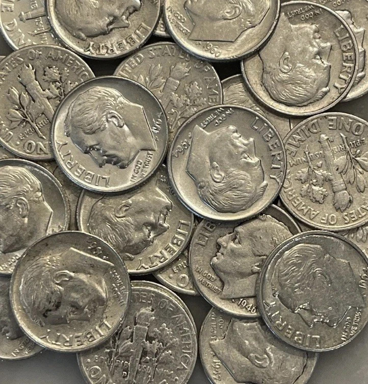 ROOSEVELT 90% SILVER DIMES FULL ROLL MIXED DATES VARIOUS MINTS US 50 Cir. Coins